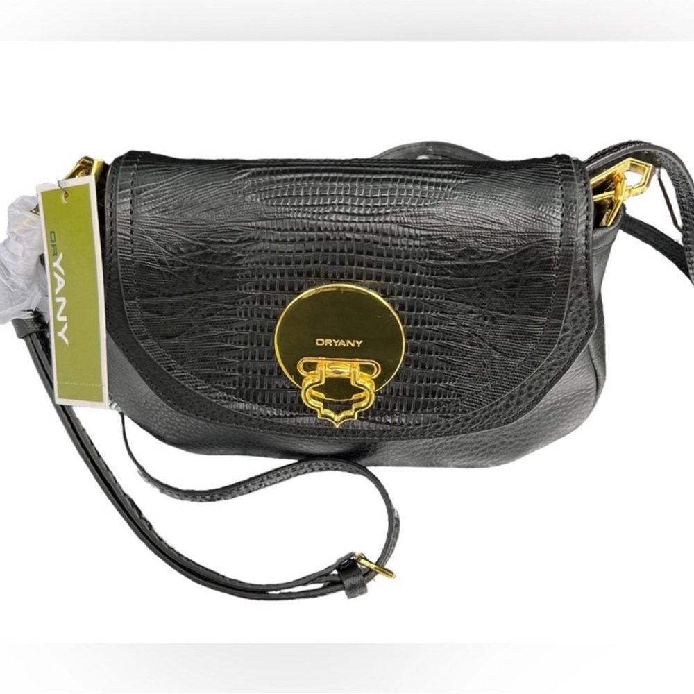 orYANY Black Textured Leather Crossbody with Gold Hardware